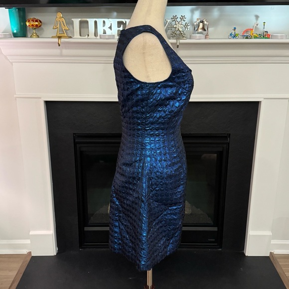 Betsey Johnson Metallic Blue Fit & Flare Dress (Size 4) - Picture 5 of 10